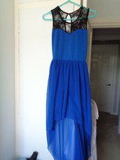 long blue dress,black lace shoulders & back size S