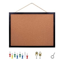 Black Cork Board Bulletin Board 14.6"x 11" Cork Board Oak Wood Finish Frame Wall