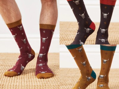 NOMADS FAIR TRADE GOTS BIO-BAUMWOLLE HOCHLANDKÜHE HERRENSOCKEN - NEU MIT ETIKETT 9028