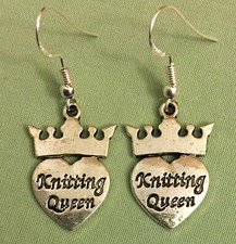 KNITTING QUEEN EARRINGS - Pewter with SS Ear Wires or GP CRAFT KNIT HEART