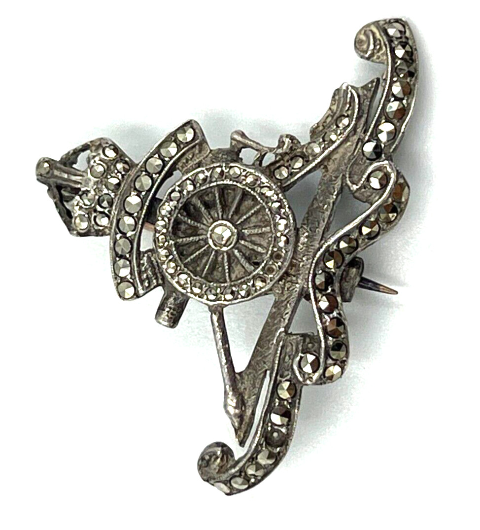 Antique Solid Silver & Marcasite Royal Crest Crow… - image 14