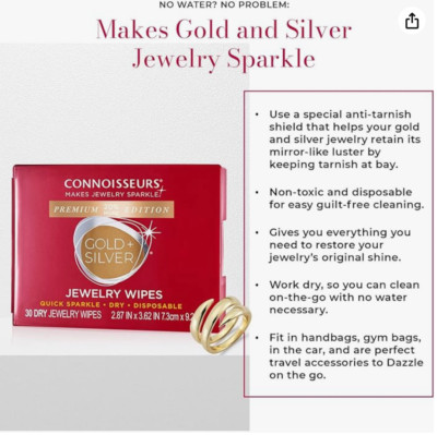 Connoisseurs Jewelers Jewelry Cleaning Cleaner Wipes One Container of 25 wipes