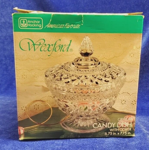 Vintage Anchor Hocking Wexford Clear Glass Candy Dish w Cover New in Box 7.75"