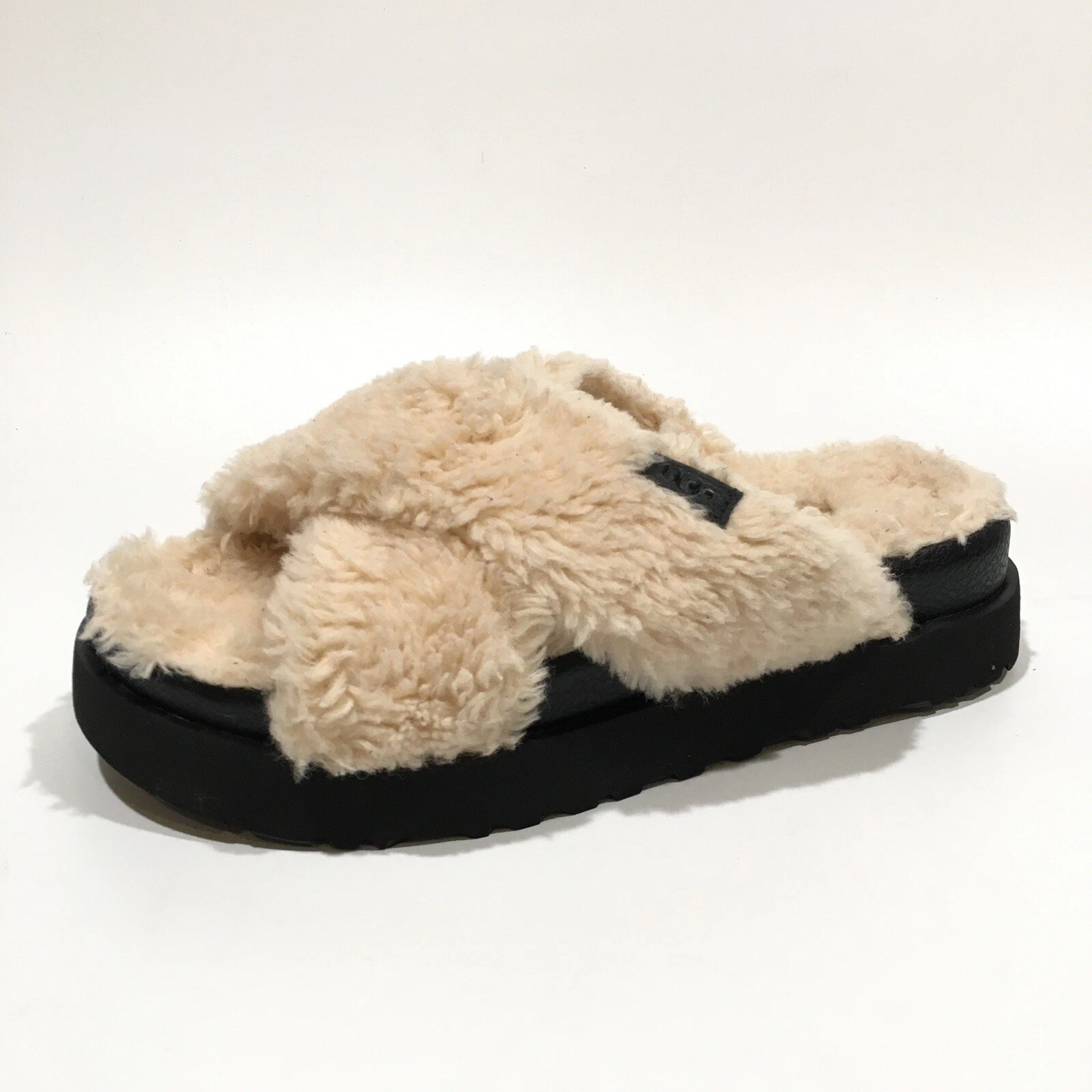 UGG Fuzz Sugar Cross Slide 1120860 Slippers Sandals Cream Natural US 11 NEW