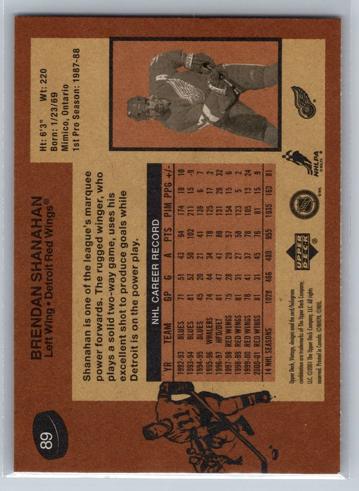 2001 Upper Deck Vintage #89 Brendan Shanahan Detroit Red Wings - Image 2 of 2