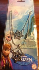 NEW IN PACKAGE DISNEY FROZEN DOUBLE HANGING SNOWFLAKE SILVERTONE NECKLACE
