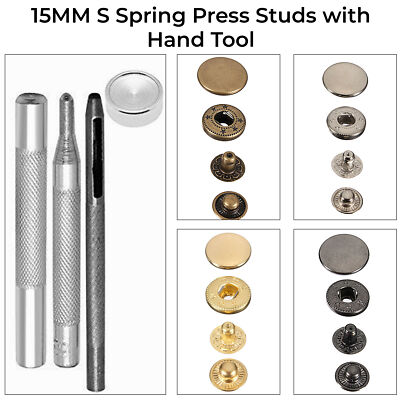 15 mm S Feder Druckknöpfe Druckknöpfe mit Befestigungswerkzeug für Mäntel Handtaschen