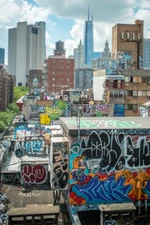 Lower Manhattan and China Town Rooftop Graffiti Poster 18x12