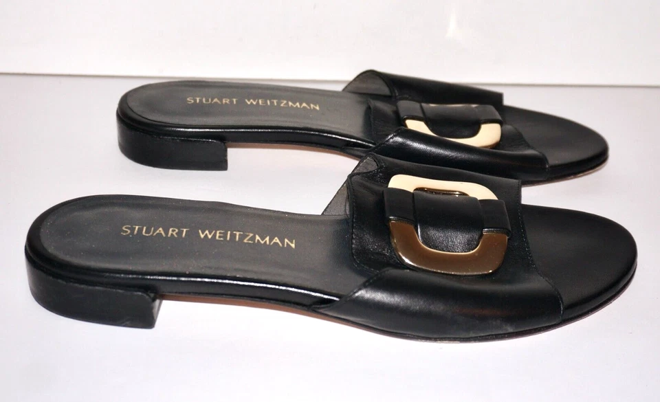 STUART WEITZMAN Black Leather Open Toe Mules EUR 39.5 - Image 4 of 4