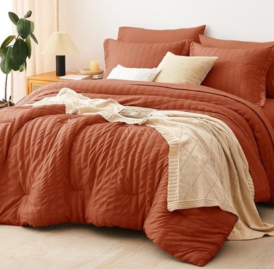 CozyLux Burnt Orange Comforter Set 7-Piece Queen Bedding Burnt Orange NEW