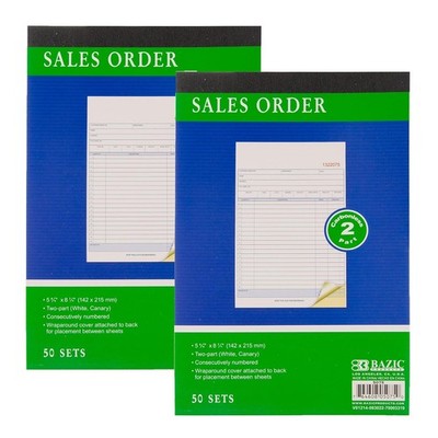 BAZIC Products Sales Order Book, 2-Part Carbonless, 50 Sets, 2-Pack | 50 numbere