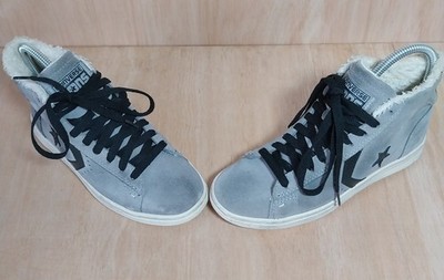 Converse Smoke In Pro Leder High Top grau Wildleder mit Kunstfellfutter Gr. 3,5
