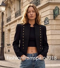 ZARA NEW WOMAN ARMY FITTED BLAZER WITH SHOULDER PADS BLACK XS-XXL 8490/798/800