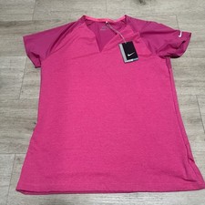Nike Golf Tour Performance DriFit Hot Pink Short Sleeve V-Neck Mesh Polo Women L