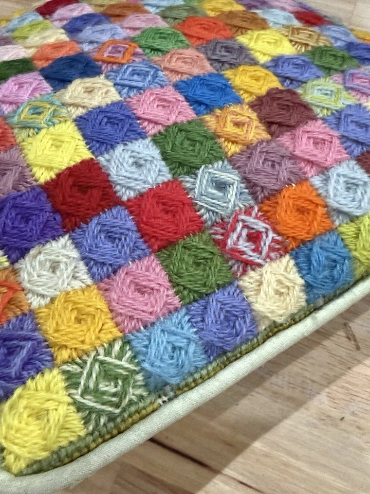 Vintage Handmade Crochet Throw Pillow Granny Core Afghan Knit Multicolor Kitsch - Image 3 of 4