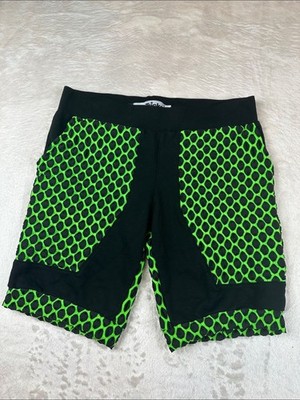 *Sstricks Size L Men's Black Shorts with Bright Green Mesh Panels | Unique