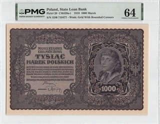Poland 1000 Marek 1919 P 29 PMG 64