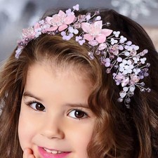 Flower Girl Headpiece, Pink Bride Headband, Wedding Hair Accessories for Girls