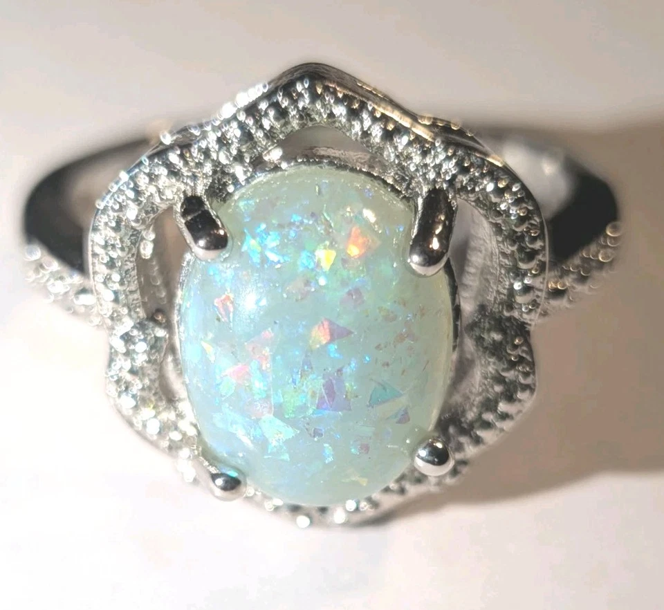 Anillo de plata de ley 925 ovalado azul brillante ópalo zafiro piedras preciosas joyería talla 6 Foto 3 de 4