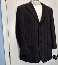 Zegna Men Wool Angora Sport Coat US 40R EU 50R Dark Brown Stripe 3 Button Blazer