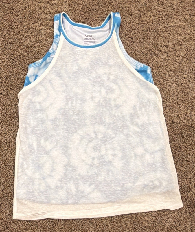 Athleta Girl Perfect Pair Tank L/12 White/Blue Tie-Dye Scoop Neck Racerback
