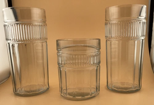 Vintage Anchor Hocking Glasses Annapolis 2 6 1/2" Clear Ribbed Glass - and 1  4"
