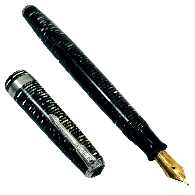 VTG 1940s Parker Vacumatic Fountain Pen LLL Monog Silver Pearl Blue Diamond Clip