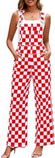 Overalls for Women Loose Fit Jumpsuits Fashion Checkered Straight Leg Pnts SZ: L