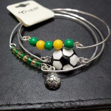 Child's silver tone soccer three piece bracelet