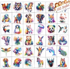 102 PCS Individually Wrapped Watercolor Animals Temporary Tattoo for kids - C...