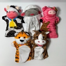 Melissa Doug Plush Hand Puppets Lot of 5 Farm Friends Animals Cow Tiger Horse