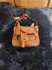 Vtg RARE 70s HORSE MOTIF Mexican Tooled Leather Shearling Lined Saddle Purse