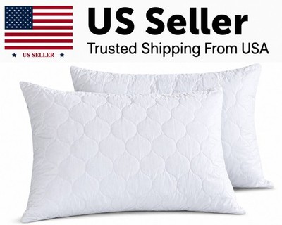 2 Pack Quilted Goose Down Feather Bed Pillows   Soft White, King/Queen/Standard