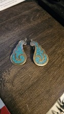 MEXICO 925 Sterling Silver  Vintage Inlaid Turquoise Drop Earrings  TR-91
