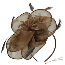 Fascinators Hat Tea Party Headwear Ribbons Feathers on a Headband 8.2" / Brown