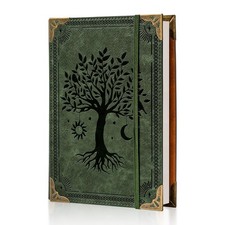 Ovesmusl PU Leather A5 Binder 6 Ring Refillable Paper included, Green Tree