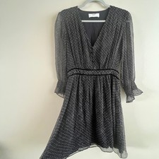 ba&sh Dolly Black Dotted Silk Mini Dress Shee...