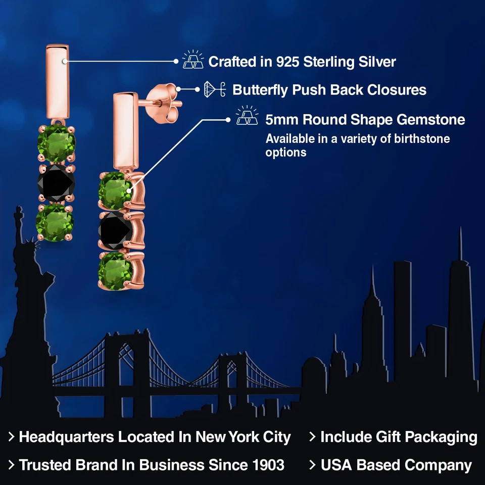 Pendientes de plata enchapados en oro rosa de 18 quilates con diamantes negros de cromo verde de 1,55 quilates Foto 2 de 4