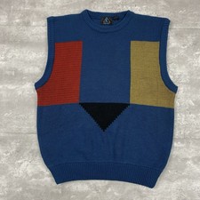 vintage 80s CHAUVIN sweater vest Mens L acrylic geometric abstract minimalist