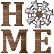 Qunclay 4 Pcs Windmill Wall Decor Wooden Home Letters Decoration Rustic Farmh...