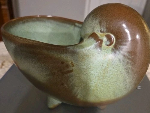 Vintage Frankoma Prairie Green Nautilus Shell Vase/Planter New Old Stock MCM