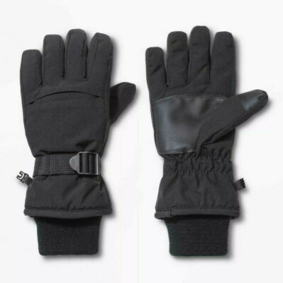 Goodfellow Mens Gusseted Winter Ski Gloves S M Black Lined Knit Cuff NWT