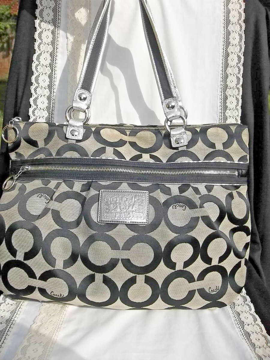 COACH 15331 POPPY OP ART LARGE TOTE BLACK MULTI | eBay