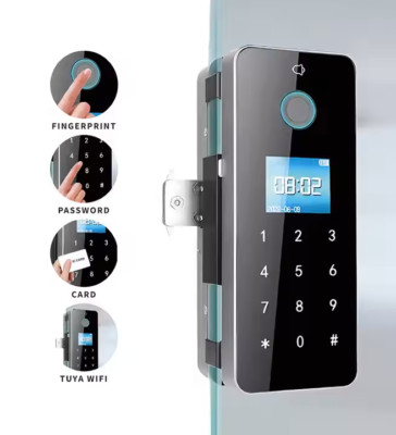 Smart Lock Glass to Glass, Double Hook lock tongue,  Fingerprint, PW , IC card