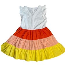 THML Seeing Clearly Tiered Poplin Ruffle Sleeve V-Neck Dress Size Small