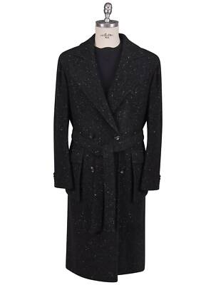 Kiton Black Virgin Wool Cashmere Silk Double Breasted Overcoat TC333 Man