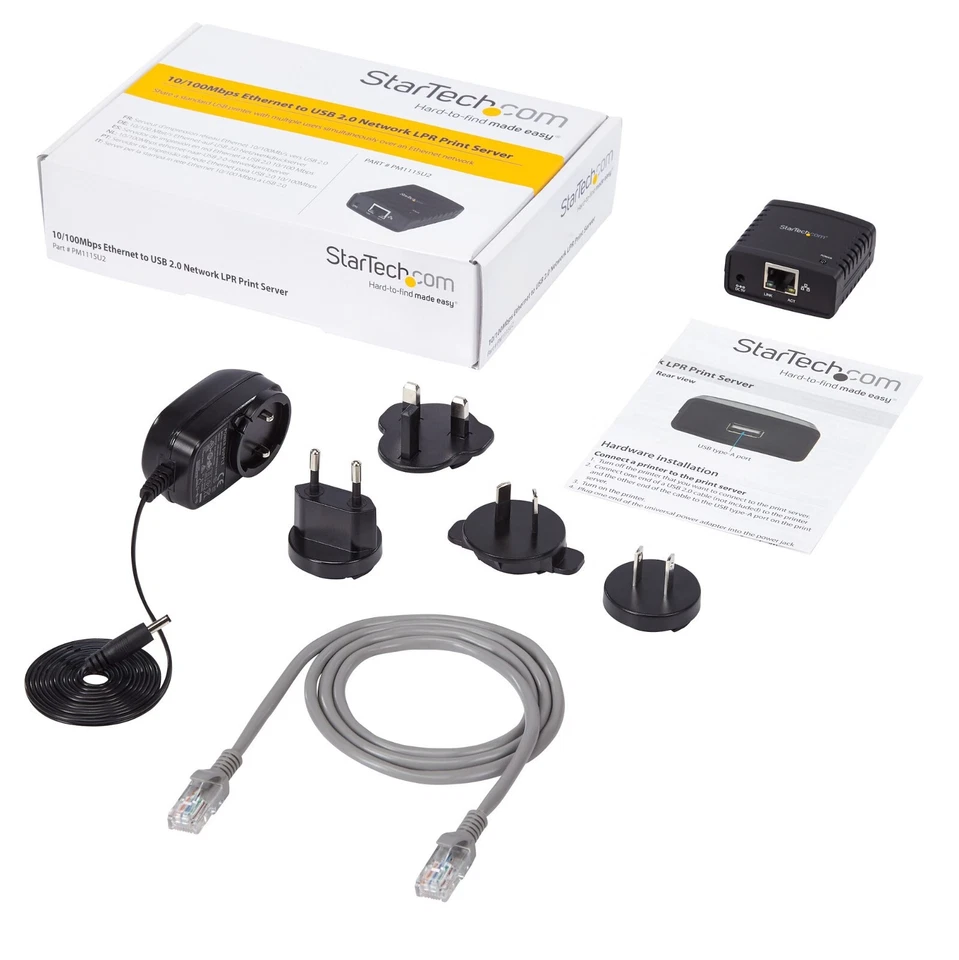 Startech PM1115U2 10/100Mbps Ethernet to USB 2.0 Network LPR Print Server - Image 2 of 3