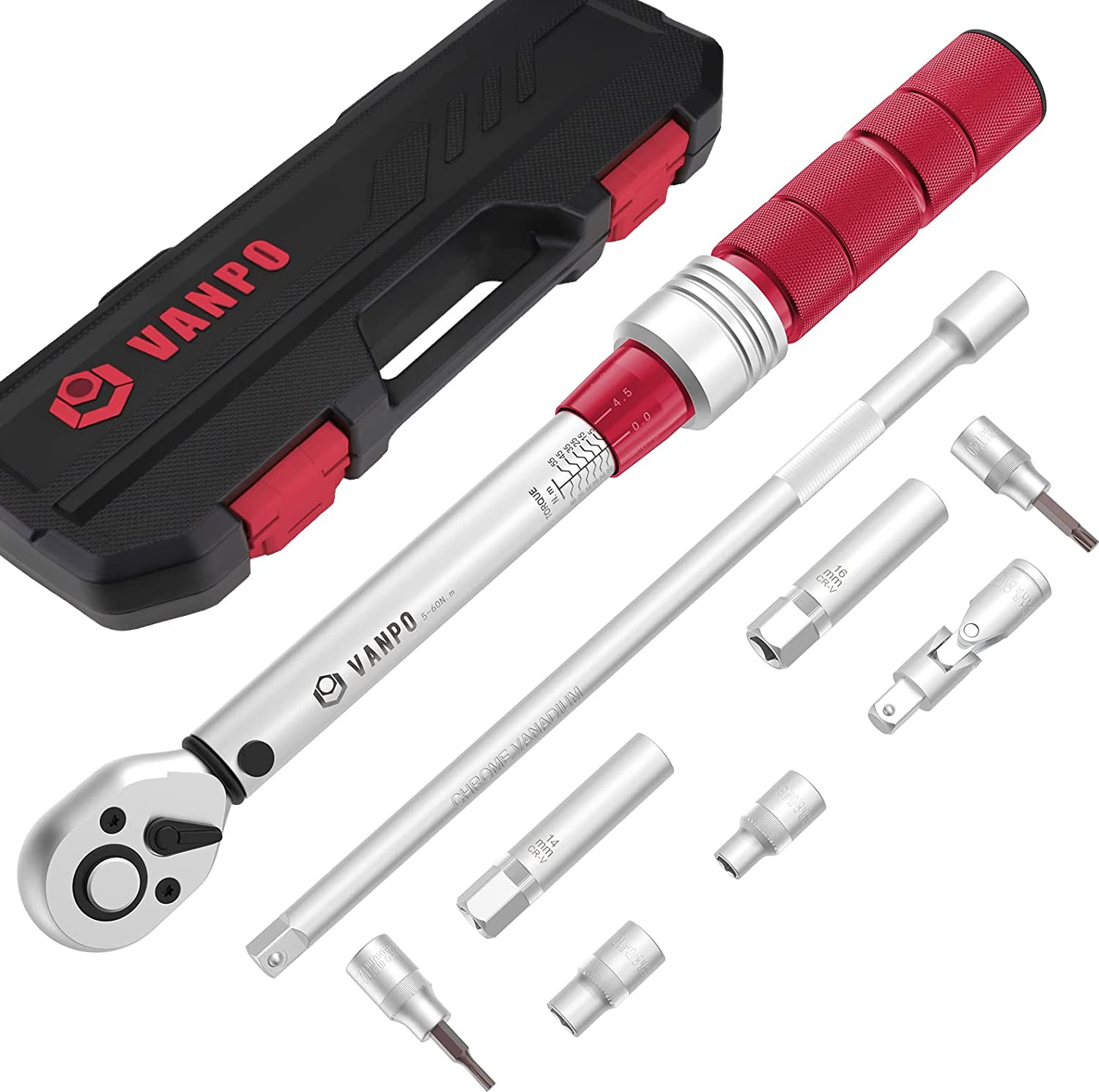Chiave Dinamometrica 3/8'', 5-60Nm Moto E Bici Set Precisione ± 3% Prolunga 25cm