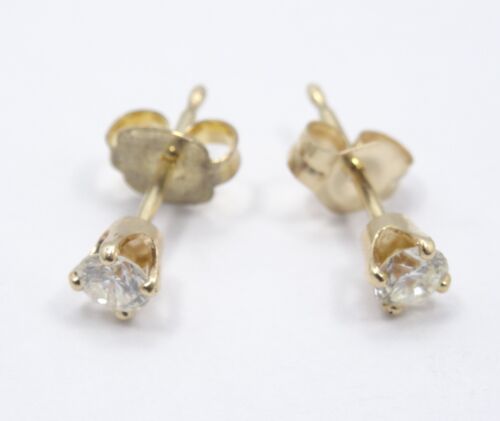 SOLID 14K YELLOW GOLD NATURAL 0.3 TCW DIAMOND STUD EARRINGS ~ 0.5g