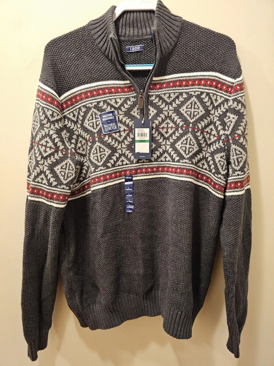 Men s IZOD Classic Fit Fairisle Quarter Zip Sweater Size Large